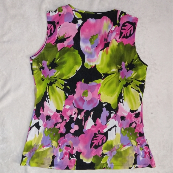 5 for $10 Dressbarn Large Floral Print Ruffle V-Neck Sleeveless Top size Large - Picture 2 of 5